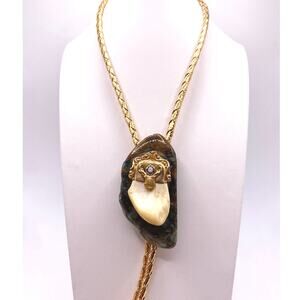 Vntg Bennett Native AmericanDesigner Bolo Tie Agate Large Stone and Claw 34”